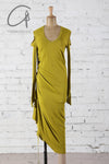 marc le bihan off shoulder pleated dress 2849 E23 ANIS
